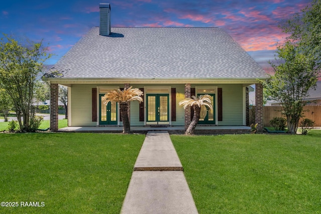 104 Beaujolais Pkwy, Lafayette, LA 70503 - view of front of house featuring french doors, a chimney, and roof with shingles