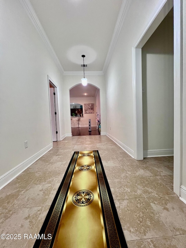 1935 Heberts Pass, Lake Charles, LA 70607 - hall featuring arched walkways, crown molding, tile patterned flooring, and baseboards