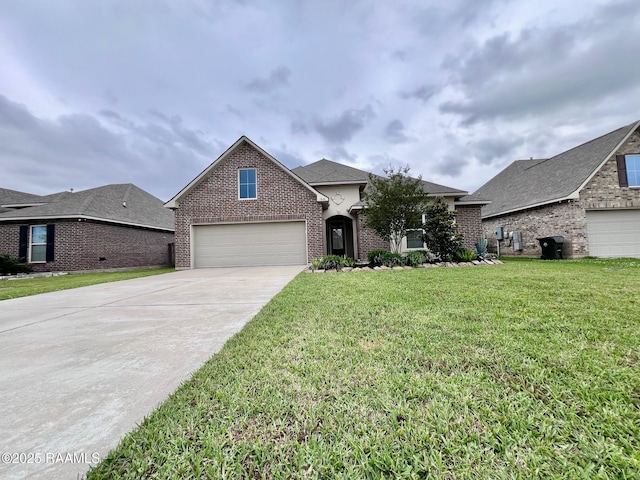 1935 Heberts Pass, Lake Charles, LA 70607 - view of front of house featuring concrete driveway, brick siding, a garage, and a front lawn