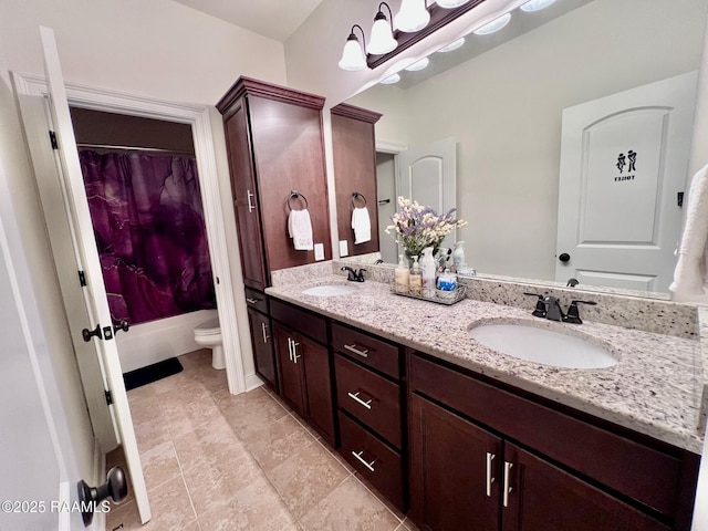 1935 Heberts Pass, Lake Charles, LA 70607 - full bathroom with a sink, toilet, double vanity, and shower / bathtub combination with curtain