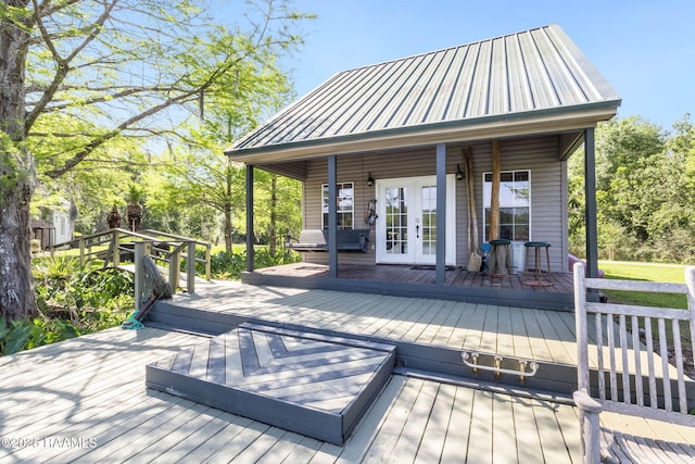 wooden terrace with french doors