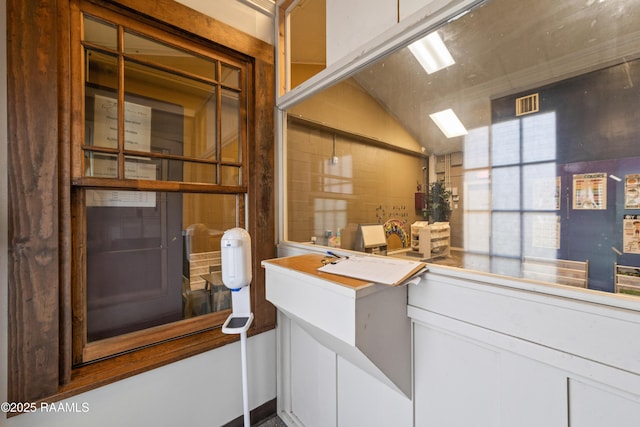 bathroom featuring vaulted ceiling