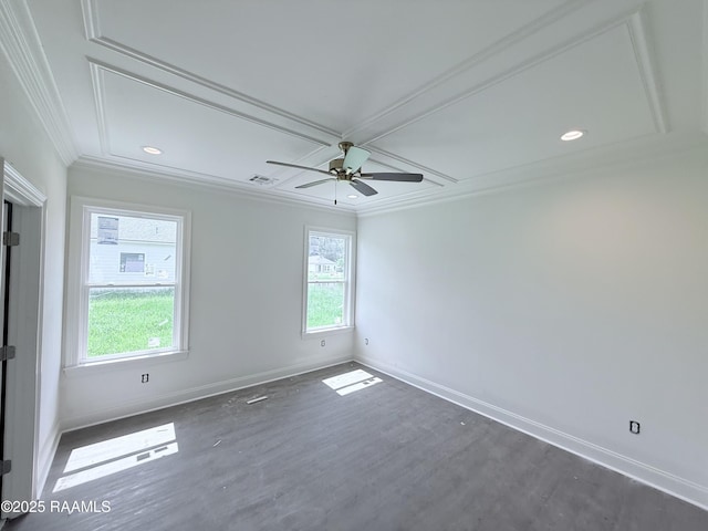 214 Berchman Oaks Dr, Lafayette, LA 70506 - empty room featuring ornamental molding, wood finished floors, baseboards, ceiling fan, and recessed lighting