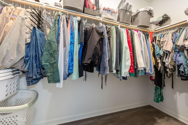 walk in closet with wood finished floors