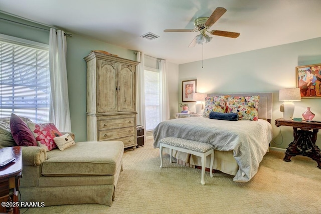 304 Broadmoor Blvd, Lafayette, LA 70503 - bedroom with visible vents, a ceiling fan, and light colored carpet