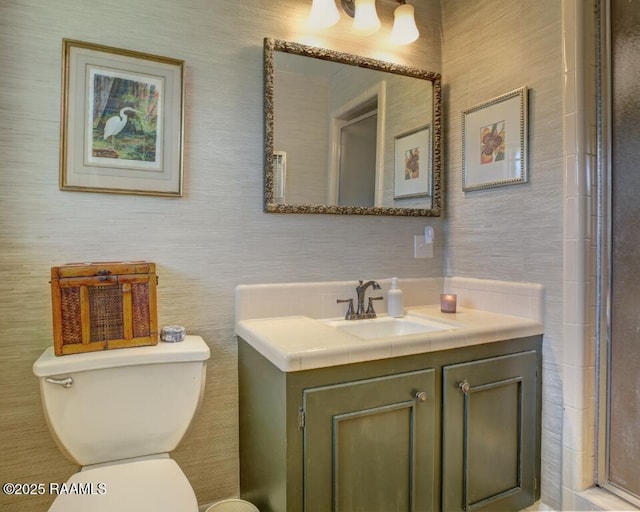 304 Broadmoor Blvd, Lafayette, LA 70503 - full bathroom featuring toilet, a shower with door, and vanity