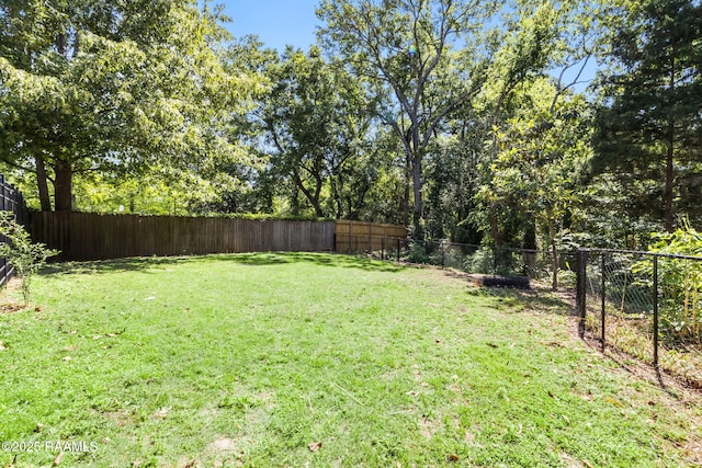 view of yard with a fenced backyard