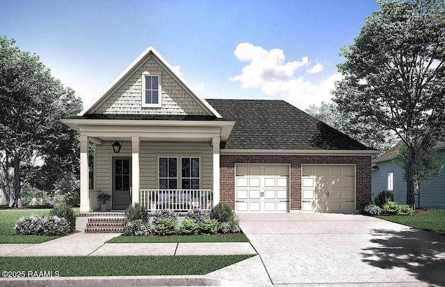 104 Manor House Ln, Lafayette, LA 70507 - view of front of home with roof with shingles, concrete driveway, a porch, brick siding, and a garage