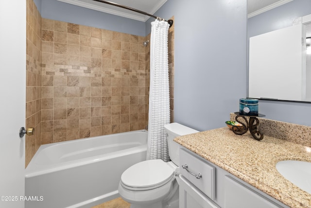 220 N Philo Dr, Lafayette, LA 70506 - full bathroom featuring shower / tub combo, toilet, vanity, and ornamental molding