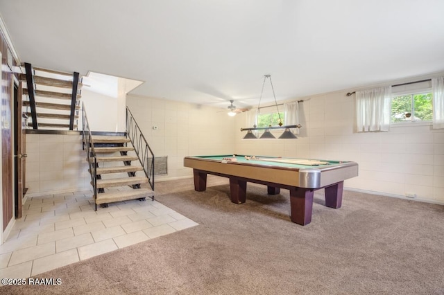 221 Beverly Dr, Lafayette, LA 70503 - playroom with tile walls, carpet flooring, and pool table
