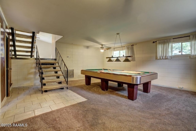 221 Beverly Dr, Lafayette, LA 70503 - recreation room with tile walls, a wealth of natural light, and light colored carpet
