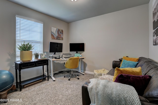 home office featuring carpet floors and baseboards
