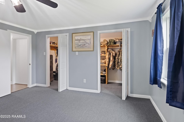 334 Meche Rd, Carencro, LA 70520 - unfurnished bedroom with a spacious closet, a closet, carpet floors, baseboards, and ornamental molding