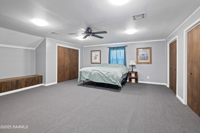 334 Meche Rd, Carencro, LA 70520 - carpeted bedroom with baseboards, ceiling fan, and crown molding