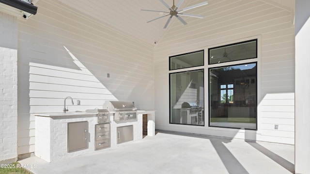 103 Arago Ct, Lafayette, LA 70508 - view of patio with an outdoor kitchen, ceiling fan, grilling area, and a sink