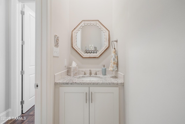 bathroom featuring wood finished floors and vanity