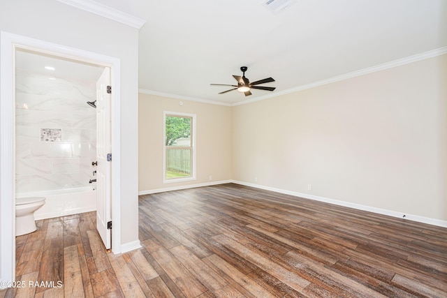813 S Arenas St, Rayne, LA 70578 - empty room featuring ornamental molding, wood finished floors, visible vents, and ceiling fan