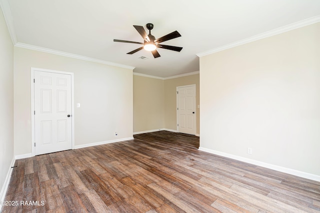 813 S Arenas St, Rayne, LA 70578 - spare room featuring baseboards, a ceiling fan, wood finished floors, and ornamental molding