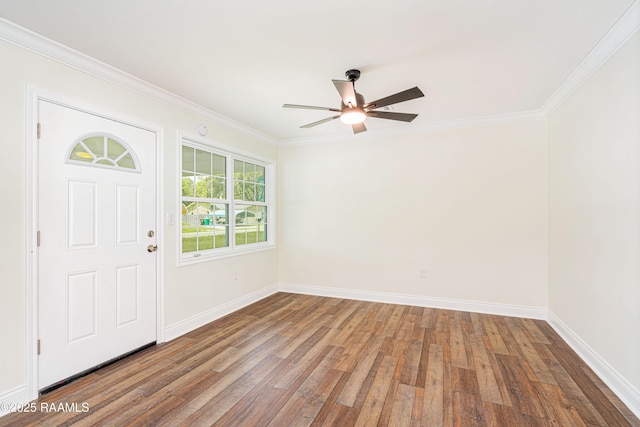 906 Priscilla Ln, Lafayette, LA 70501 - foyer with wood finished floors, crown molding, baseboards, and ceiling fan