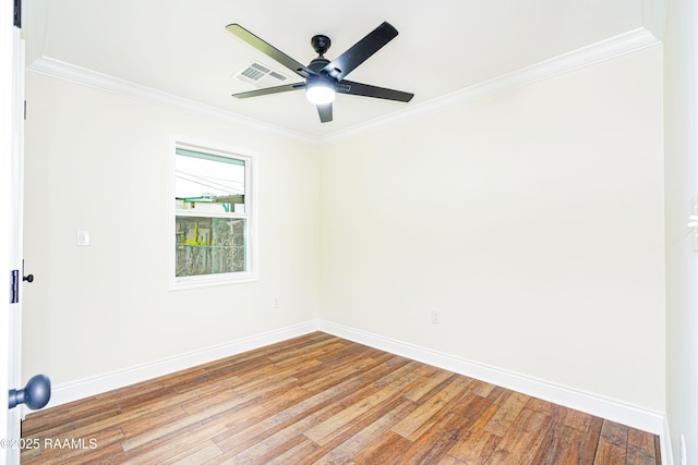 906 Priscilla Ln, Lafayette, LA 70501 - spare room with light wood finished floors, visible vents, crown molding, baseboards, and ceiling fan