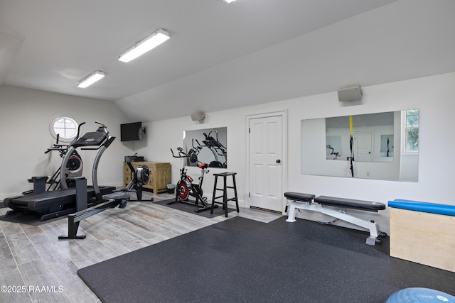 114 Daniel Ln, New Iberia, LA 70563 - workout room with lofted ceiling, wood finished floors, and electric panel
