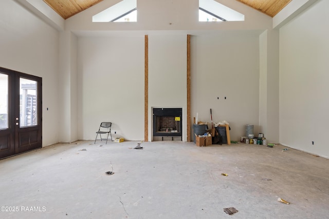 114 Daniel Ln, New Iberia, LA 70563 - entryway with high vaulted ceiling, wood ceiling, and a skylight
