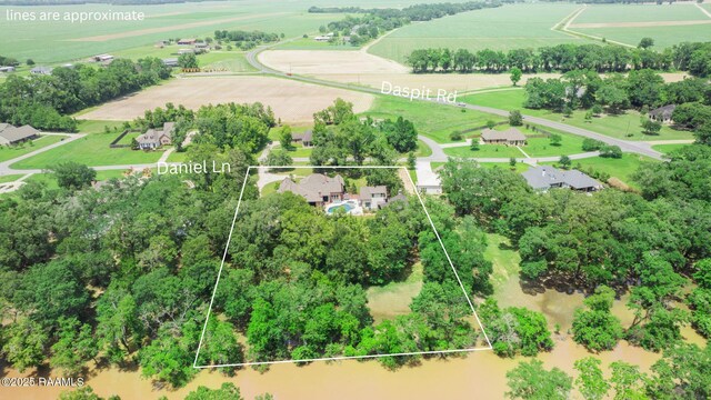 114 Daniel Ln, New Iberia, LA 70563 - view of rural area with extensive farmland and property parcel outlined
