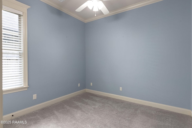 313 Summerland Key Ln, Lafayette, LA 70508 - spare room with crown molding, a ceiling fan, carpet, and a wealth of natural light