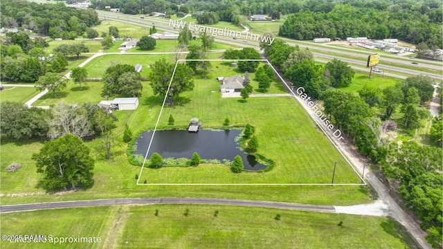 aerial view with a water view