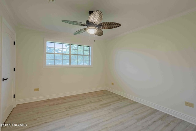 1706 Fuselier Rd, Arnaudville, LA 70512 - empty room with ornamental molding, light wood-style flooring, baseboards, and a ceiling fan