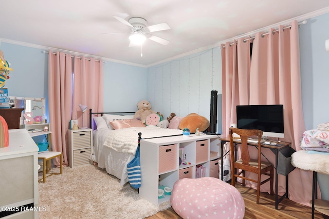 211 Versailles Blvd Unit 5, Lafayette, LA 70501 - bedroom with ceiling fan, ornamental molding, and wood finished floors