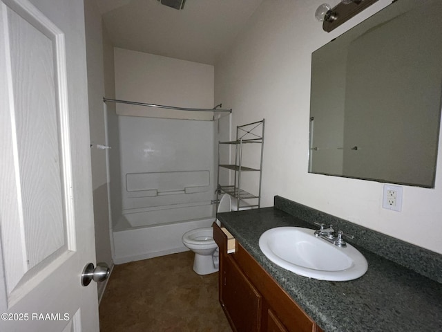full bathroom featuring shower / bathing tub combination, toilet, and vanity