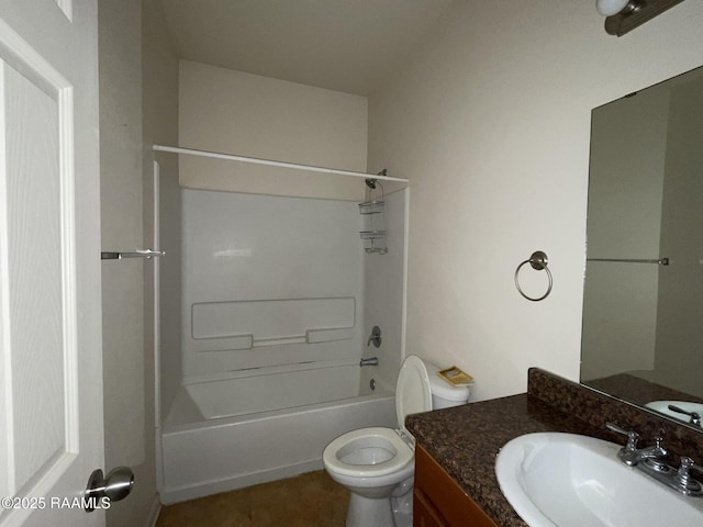 bathroom with toilet, tile patterned floors, vanity, and bathtub / shower combination