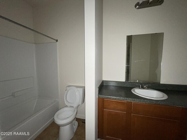 full bathroom with shower / washtub combination, toilet, and vanity
