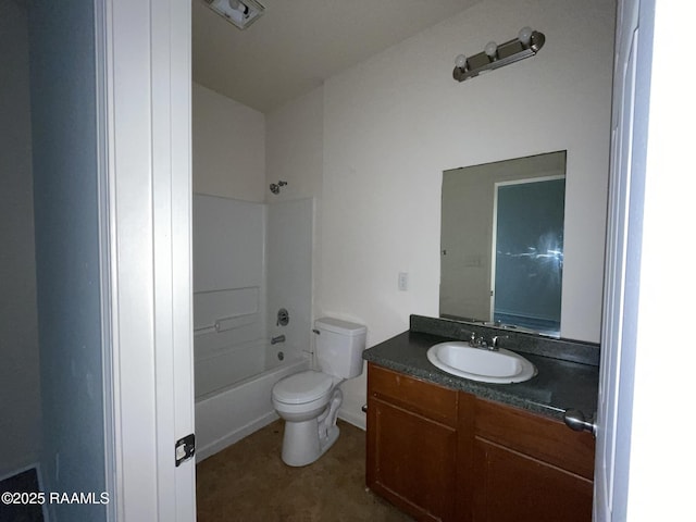 bathroom featuring visible vents, vanity, shower / tub combination, and toilet