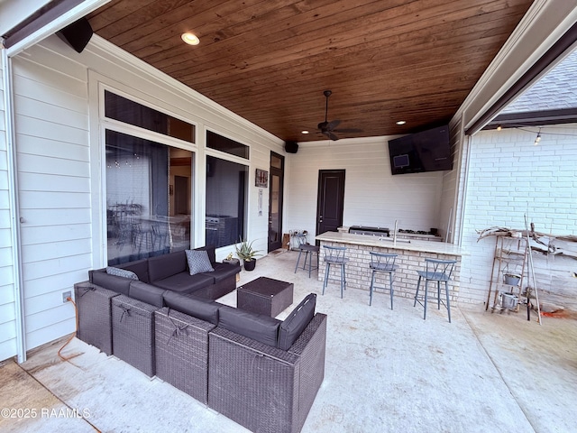 104 Cherrywood Dr, Lafayette, LA 70508 - view of patio featuring an outdoor hangout area, a bar, and a ceiling fan
