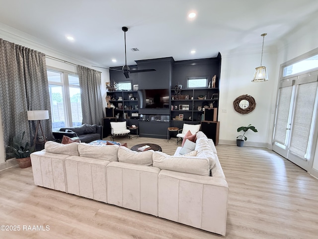104 Cherrywood Dr, Lafayette, LA 70508 - living area with wood finished floors, a ceiling fan, plenty of natural light, baseboards, and recessed lighting