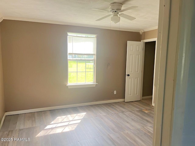428 Nonc Lol Dr, Arnaudville, LA 70512 - unfurnished room with a ceiling fan, baseboards, ornamental molding, and light wood-type flooring