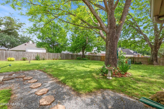 view of yard with a fenced backyard