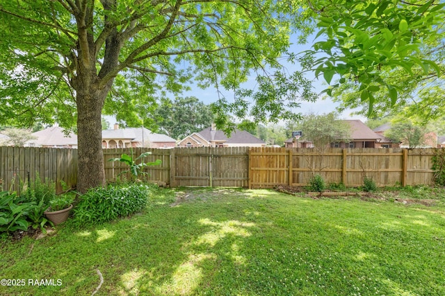 view of yard with a fenced backyard