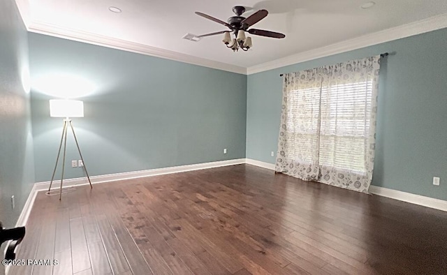 707 W Pine St, Erath, LA 70533 - empty room with ceiling fan, crown molding, hardwood / wood-style flooring, and baseboards