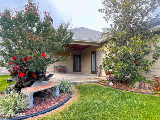 707 W Pine St, Erath, LA 70533 - rear view of house with a patio area, a lawn, and roof with shingles
