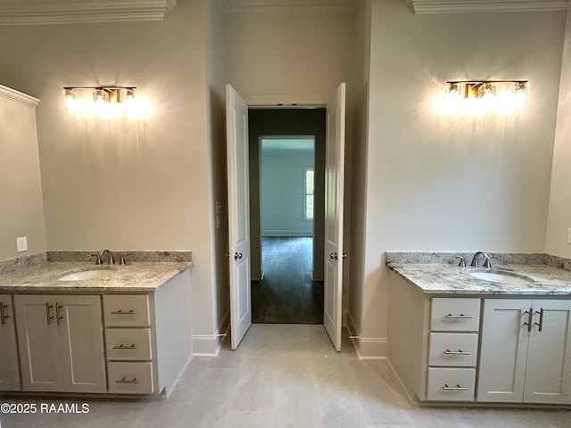 111 Fillmore Way, Lafayette, LA 70506 - bathroom with vanity, ornamental molding, and tile patterned flooring