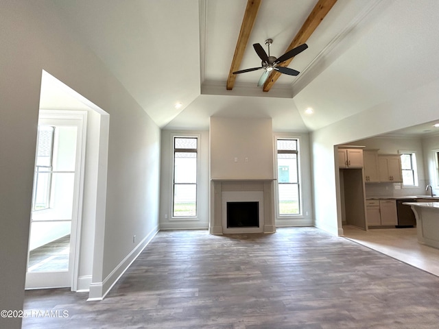 111 Fillmore Way, Lafayette, LA 70506 - unfurnished living room featuring a ceiling fan, a fireplace, light wood-style floors, and recessed lighting