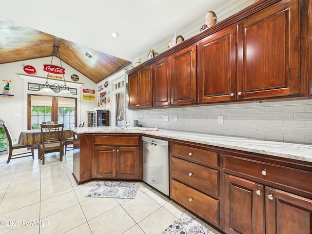 124 Vestige Cir, Lafayette, LA 70508 - kitchen with tasteful backsplash, dishwasher, a peninsula, and a sink