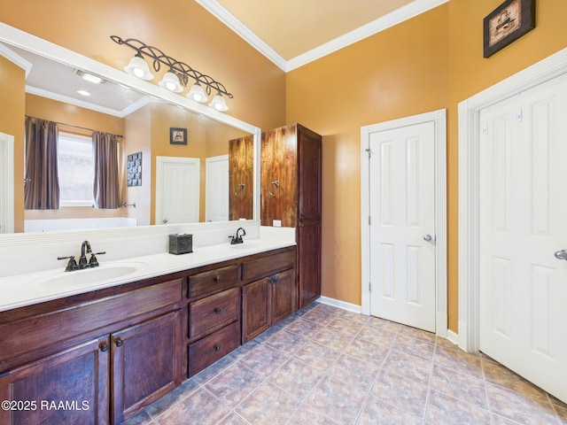124 Vestige Cir, Lafayette, LA 70508 - full bathroom featuring baseboards, ornamental molding, double vanity, and a sink
