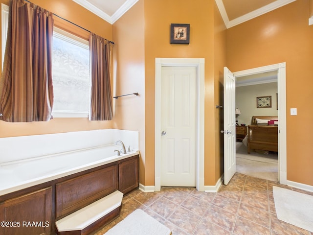 124 Vestige Cir, Lafayette, LA 70508 - full bathroom featuring crown molding, a garden tub, tile patterned flooring, and baseboards