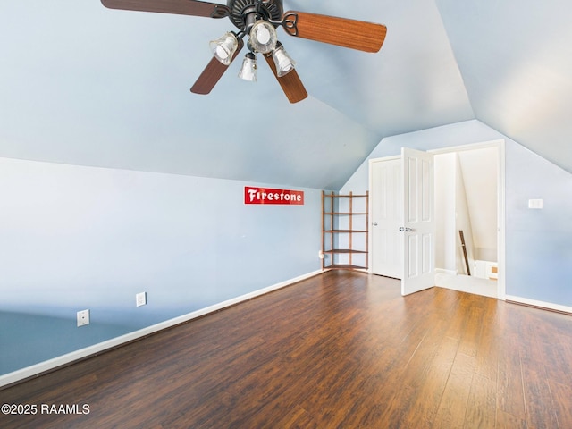 124 Vestige Cir, Lafayette, LA 70508 - bonus room featuring lofted ceiling, wood finished floors, ceiling fan, and baseboards