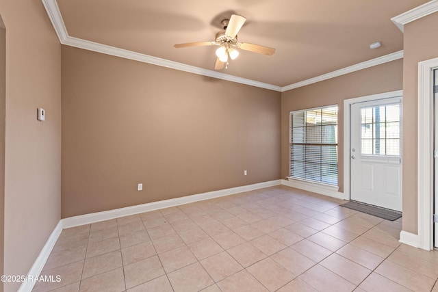 4000 Mchugh Rd Unit 102, Zachary, LA 70791 - spare room with crown molding, light tile patterned flooring, ceiling fan, and baseboards
