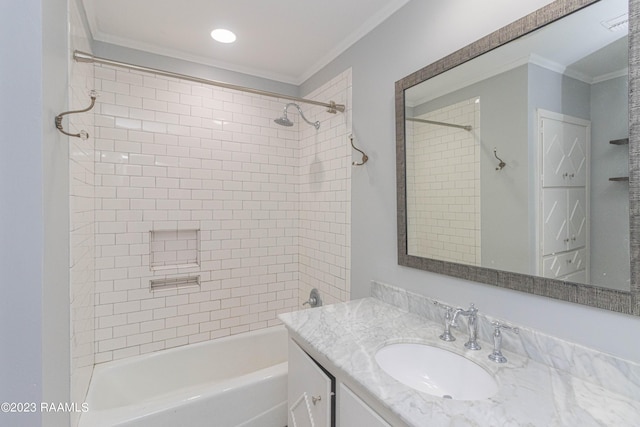 110 Karen Dr, Lafayette, LA 70503 - bathroom featuring shower / bathtub combination, crown molding, and vanity